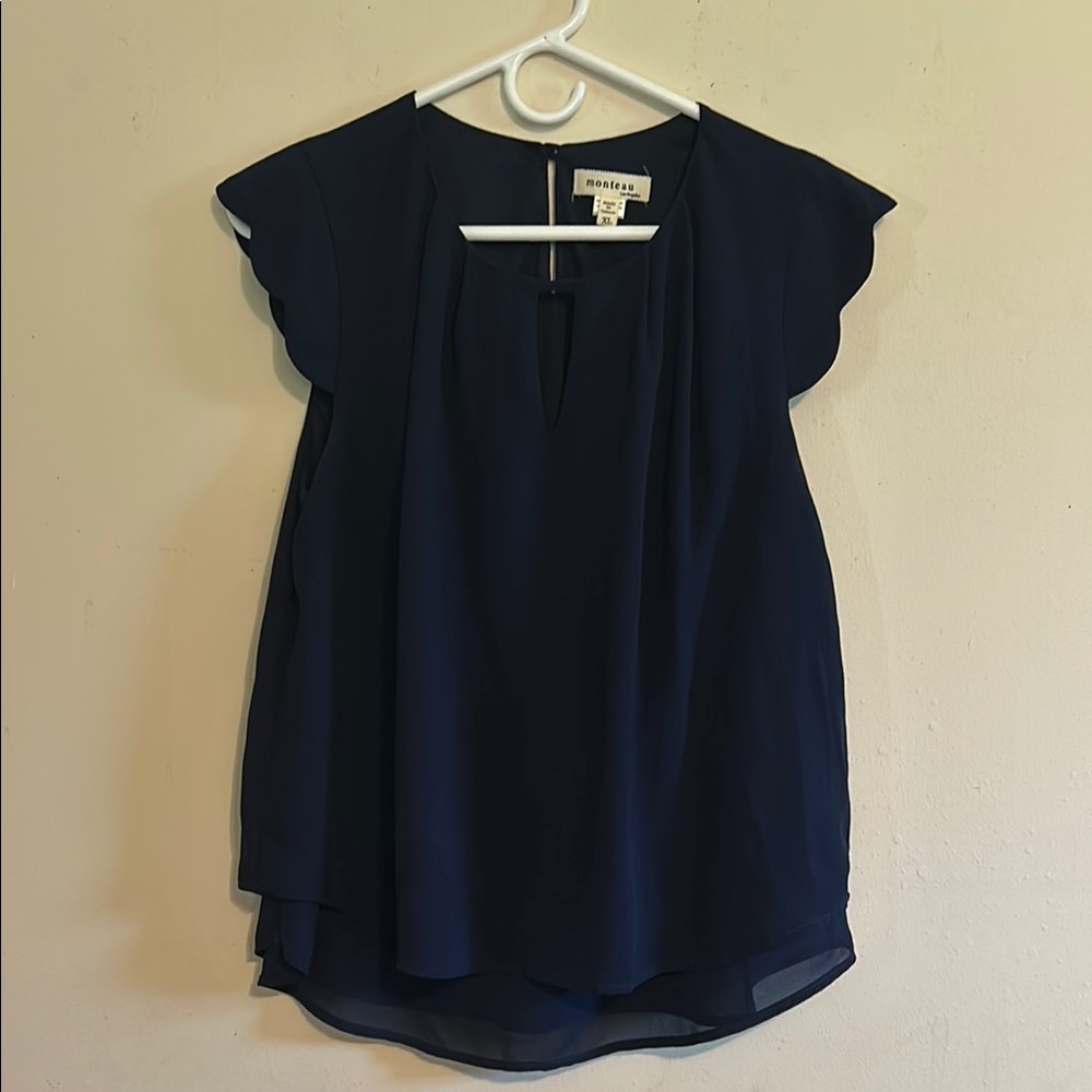 Monteau Blue Ruffled Cap Sleeve Blouse